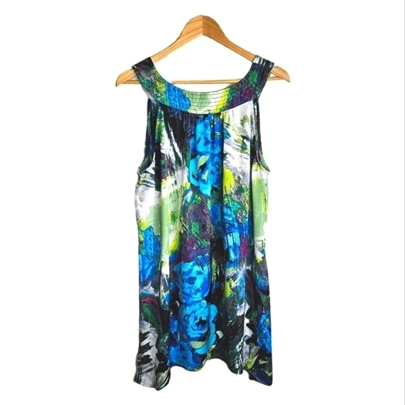 Lane Bryant halter top satin water color floral green white blue grey 18… - Picture 1 of 9